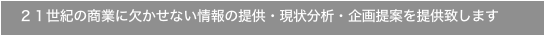 　２１世紀の商業に欠かせない情報の提供・現状分析・企画提案を提供致します

す